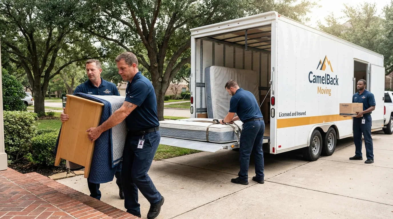 Crew loading residential truck for cross-state move from Allegan, MI
